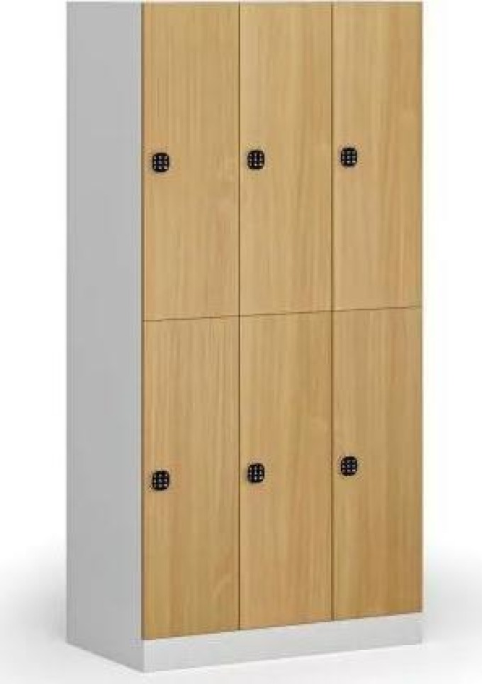 Šatní skříňka s úložnými boxy, 6 boxů, 1850 x 900 x 500 mm, kódový zámek, laminované dveře, buk