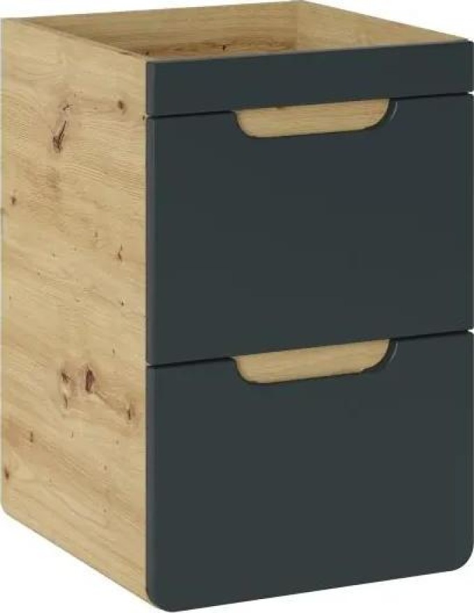 Závěsná skříňka pod umyvadlo - ARUBA 823 cosmos, šířka 40 cm, dub craft/matná černá: Moderní závěsná skříňka pod umyvadlo do koupelny s laminovanou dřevotřískou odolnou proti vlhkosti v dekoru dřeva a čelními zásuvkami z matné černé desky MDF
