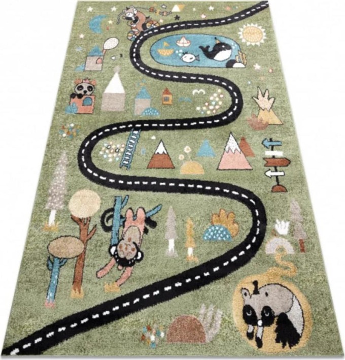 Dětský kusový koberec Cesta z města zelený 80x150cm