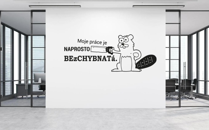 Lepy.cz Samolepka na zeď Bezchybnatá práce + ilustrace Velikost (šířka x výška): 200x81cm, Barevná varianta: Tyrkysová modrá