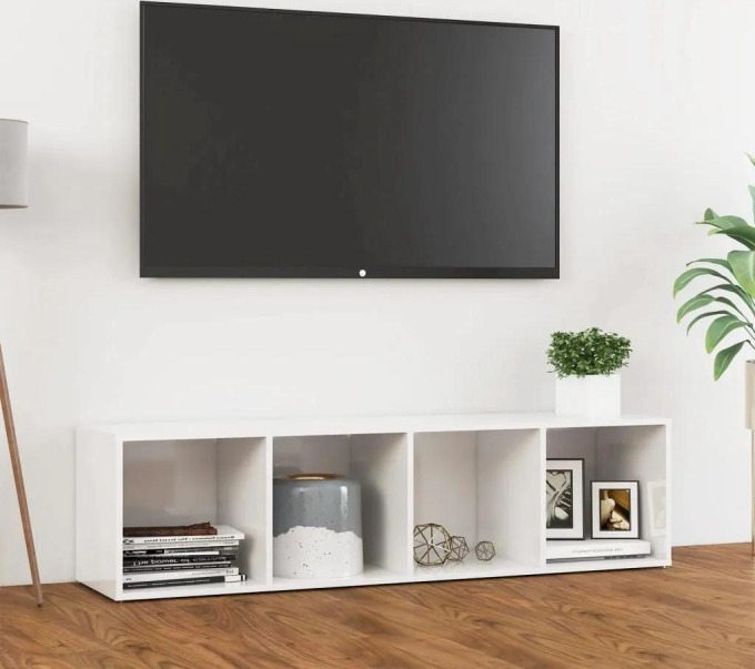 vidaXL TV stolek bílý s vysokým leskem 142,5x35x36,5 cm dřevotříska