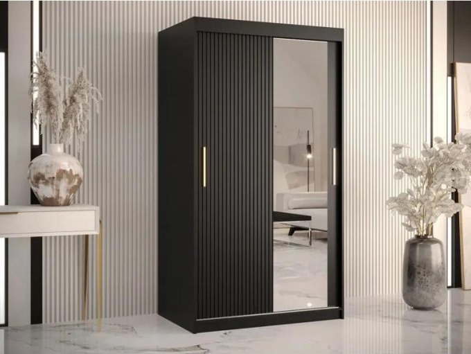 Šatní skříň se zrcadlem Towiro Slim 2 100, Barva: černá