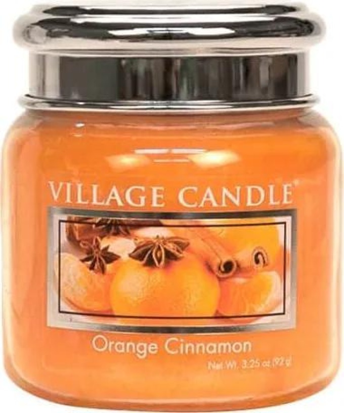 VILLAGE CANDLE Svíčka Village Candle - Orange Cinnamon 92 g, oranžová barva, sklo, vosk