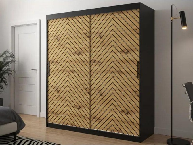 Moderní posuvná skříň Ratintu 1 180 cm, Úložný prostor: ne, Barva: černá / dub artisan + černá