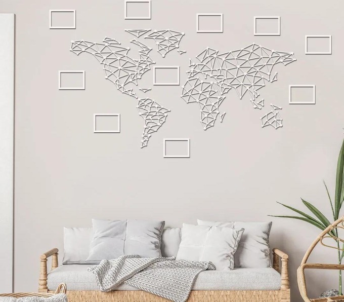 dřevo života Fotorámeček mapa světa Barevný vzor: Bílá, Velikost map: 152x80