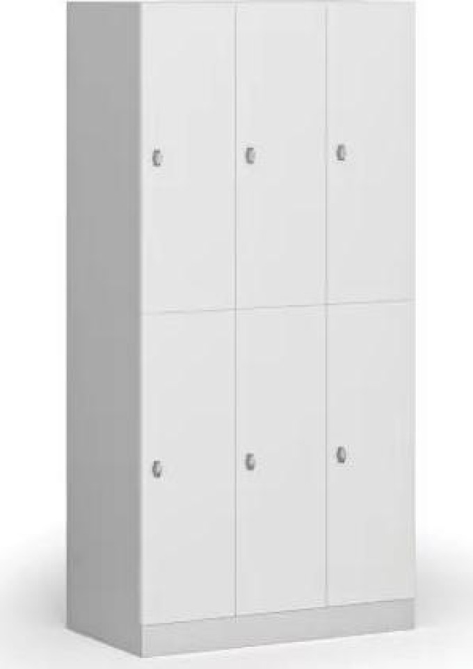 Šatní skříňka s úložnými boxy, 6 boxů, 1850 x 900 x 500 mm, otočný zámek, laminované dveře, bílá