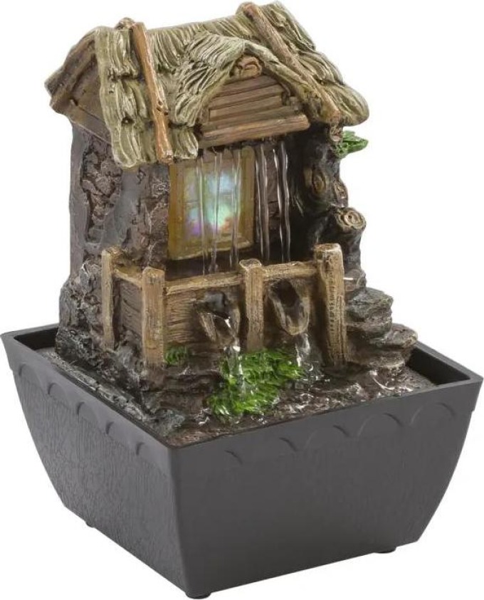Dekorativní plastová fontána s adaptérem, vypínačem a možností změny barev, rozměry 13x13x19cm, včetně 1xRGB LED 0.13W 230V
