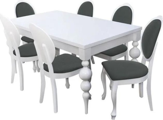 Jídelní set pro 6 osob - RK040, Barva dřeva: bílá, Potah: Casablanca 2304