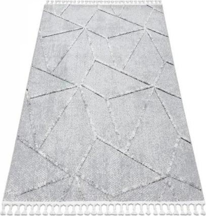 koberec SEVILLA Z791C mozaika šedá / bílá střapce, Berber, Maroko, velikost 160x220 cm | krásné koberce cz