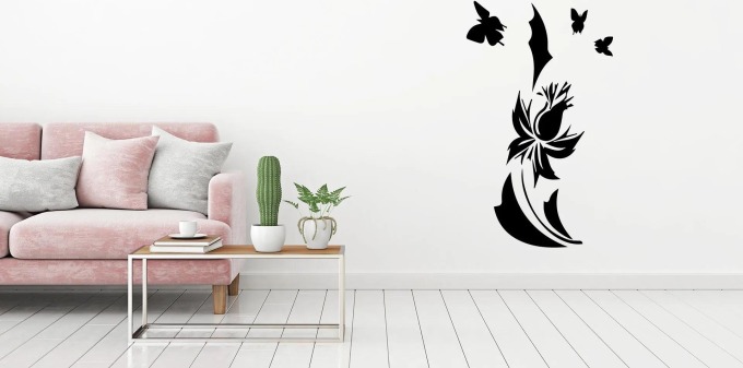 Lepy.cz Samolepka na zeď Květina Chrpa s motýly Velikost (šířka x výška): 35x59cm, Barevná varianta: Světle hnědá