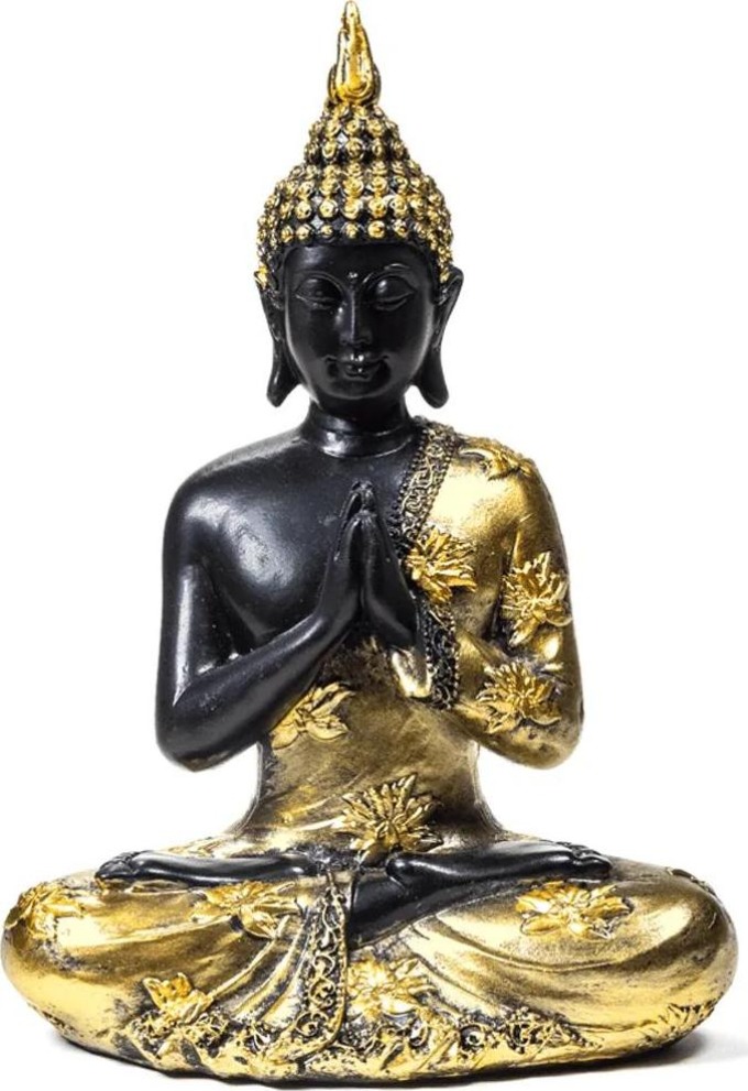 Milujeme Kameny Buddha meditující - socha Feng shui - černo-zlatý - velký