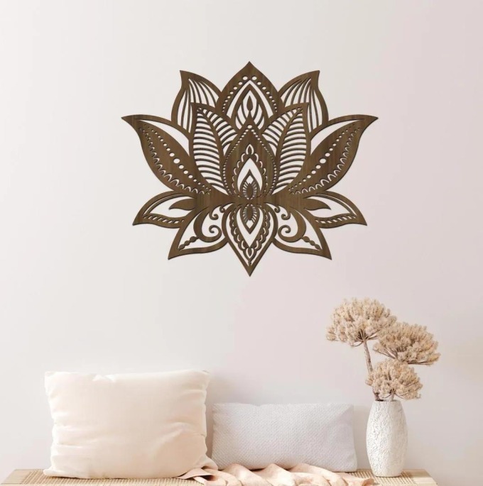 dřevo života Dřevěná mandala na zeď PLOVOUCÍ KVĚT Rozměry (cm): 95x80, Barevný vzor: Ořech