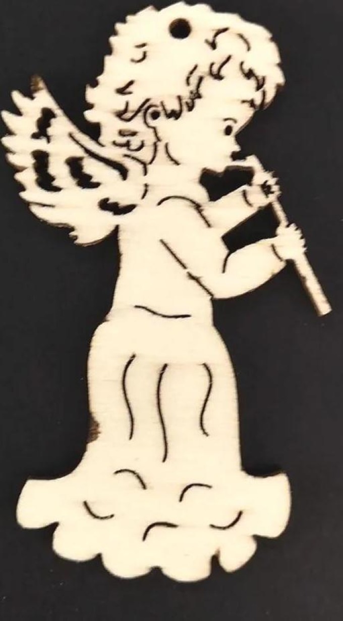 AMADEA Dřevěná ozdoba anděl s flétnou 8 cm