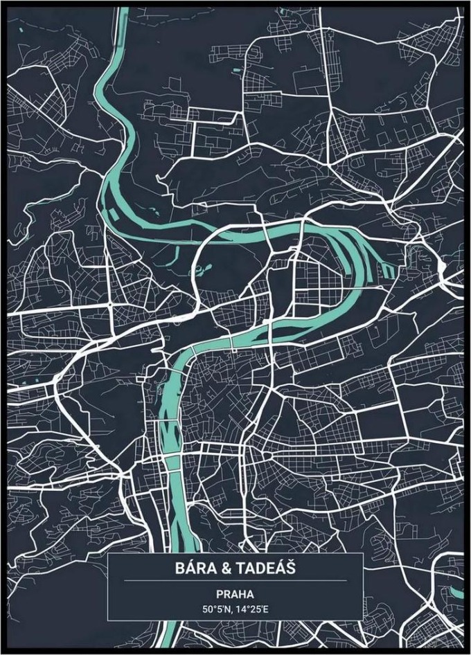 Plakát Mapa vašeho města Rozměr plakátu: 50 x 70 cm, Barevná varianta: Šedá