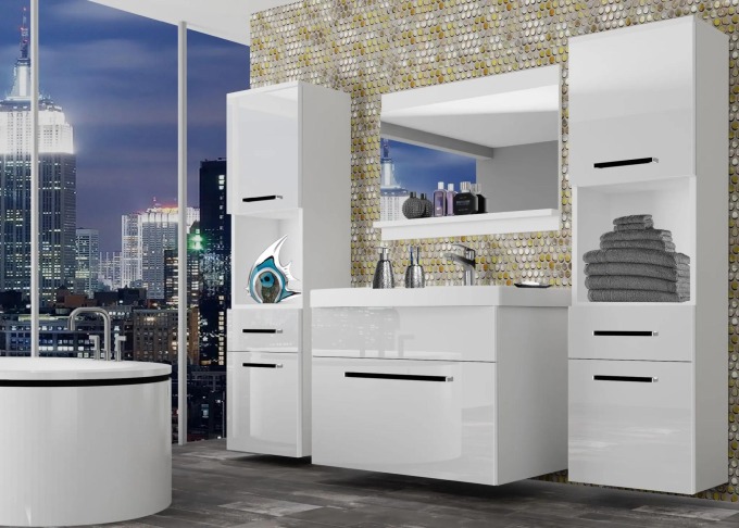 Koupelnový nábytek Belini bílý lesk + umyvadlo + zrcadlo Výrobce ROD P 6/0/W/W/0/ZW