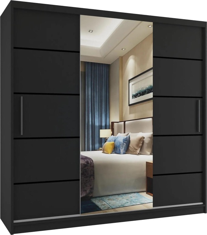 Szafa przesuwna 200 cm PREMIUM Z SZUFLADAMI z lustrem szara antracyt grafitowa Producent