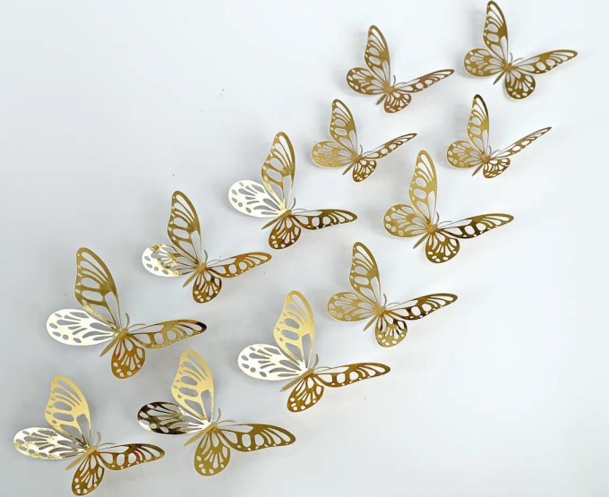 PIPPER | Samolepka na zeď "Metalické Motýli - Zlaté 2" 12 ks 8-12 cm