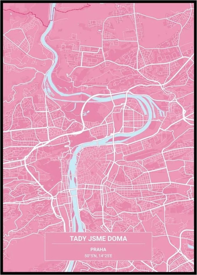 Plakát Mapa vašeho města Rozměr plakátu: 40 x 50 cm, Barevná varianta: Růžová