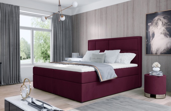 Boxspring BARBARIO 17 180x200, vínově červená látka