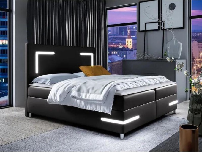 Kontinentální postel Fronasa LED, Rozměr postele: 140x200, Barva:: ekokůže Soft 011 (černá)