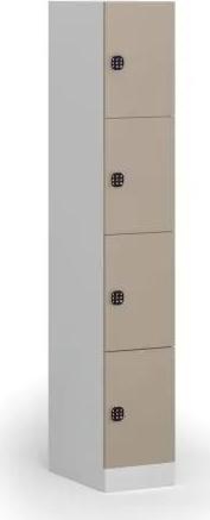 Šatní skříňka s úložnými boxy, 4 boxy, 1850 x 300 x 500 mm, kódový zámek, béžové dveře
