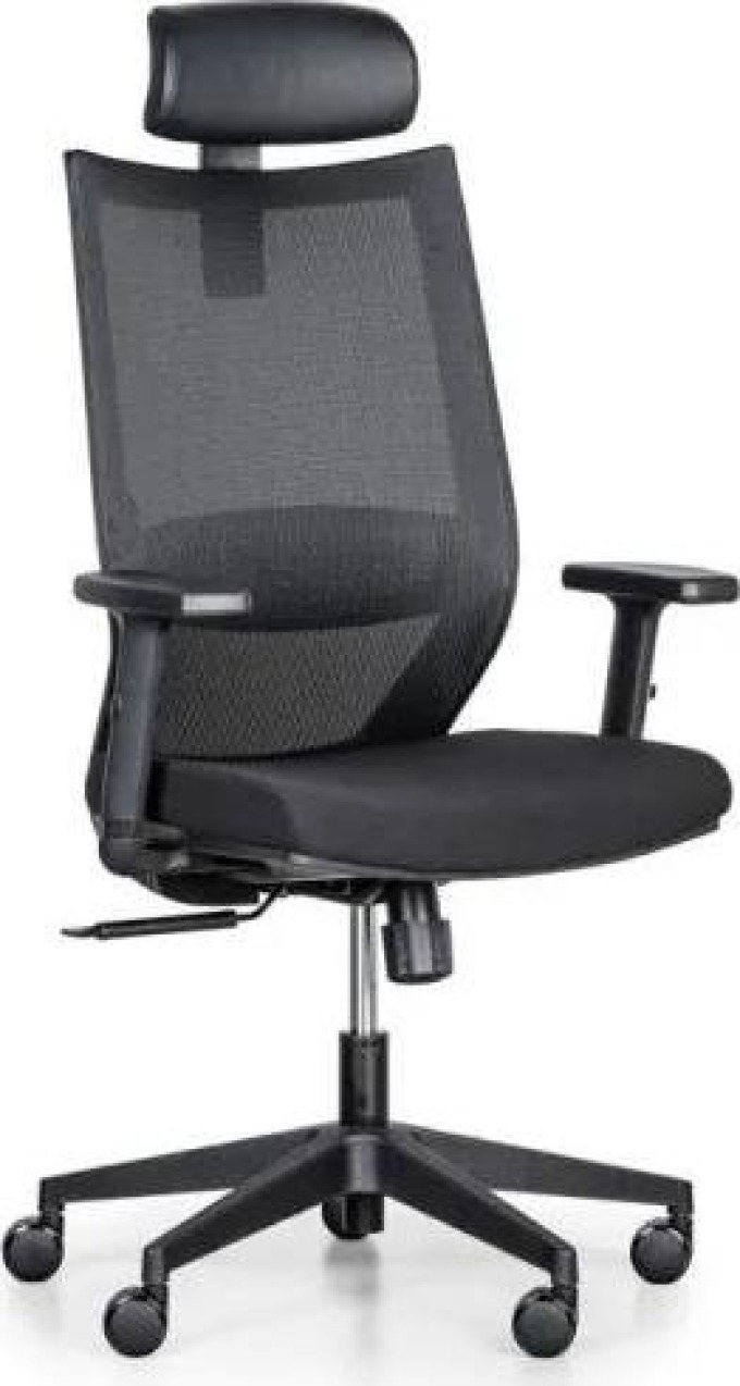 Kancelářská židle PATTY, černá - moderní a pohodlná kancelářská židle s ohnivzdorným sedadlem, síťovým opěradlem a výškově nastavitelnou opěrkou hlavy