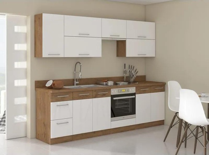 Kuchyňe WOodline II, Barva: Dub lancelot / bíly lesk, Osvětlení: bez osvětlení, Dřez: ne, Pracovní deska do kuchyně: bez pracovní desky
