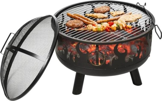 Outsunny Přenosné ohniště s jiskrovou clonou a grilovacím roštem, Ø 61.5 x 52 cm