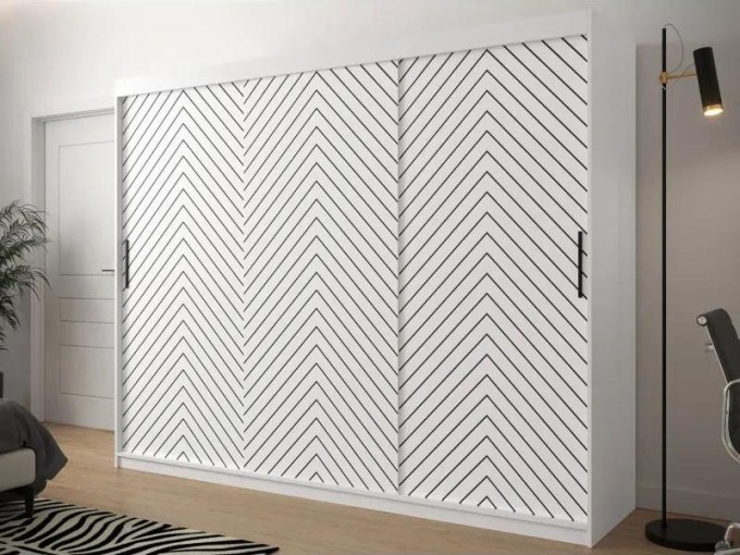 Šatní skříň s posuvnými dveřmi Ratintu 1 250 cm, Úložný prostor: ano, Barva: bílá / bílá + černý mat