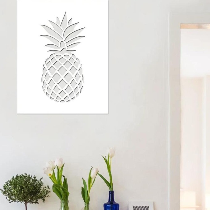 dřevo života Dřevěná dekorace na zeď ANANAS Rozměry (cm): 20x25, Barevný vzor: Bílá