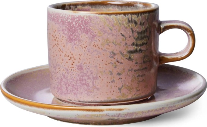 HK living Šálek s podšálkem Rustic Pink 220 ml, růžová barva, keramika