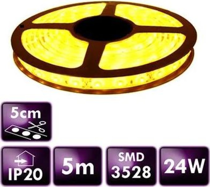 ECOLIGHT LED pásek - SMD 2835 - 5m - 60LED/m - 4,8W/m - IP20 - žlutá