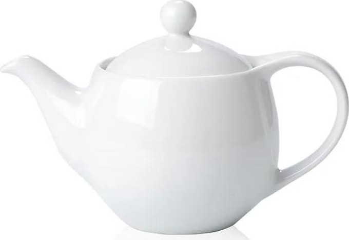 Bílá konvice na čaj s doporučeným příslušenstvím
