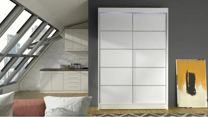 Posuvná šatní skříň Parys IV, Barva: bílá, Osvětlení: osvětlení LED RGB - barevné