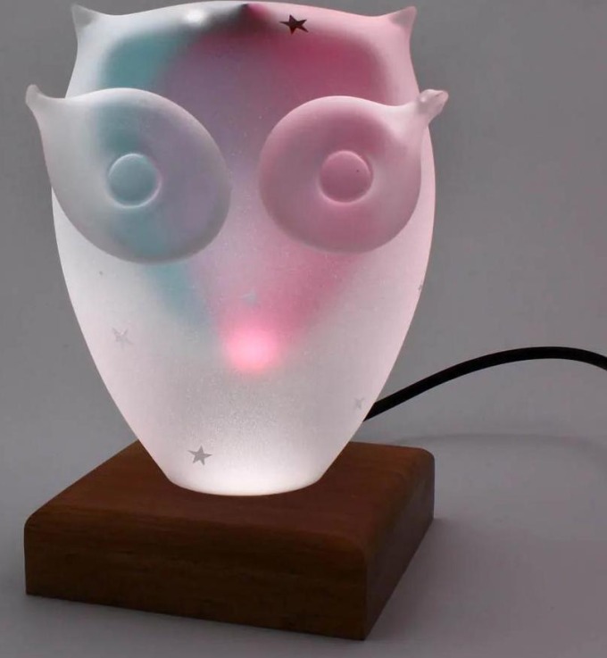 Skleněná lampa - sova, FLOWER - růžová a tyrkysová, 13 cm | České sklo od Artcristal Bohemia