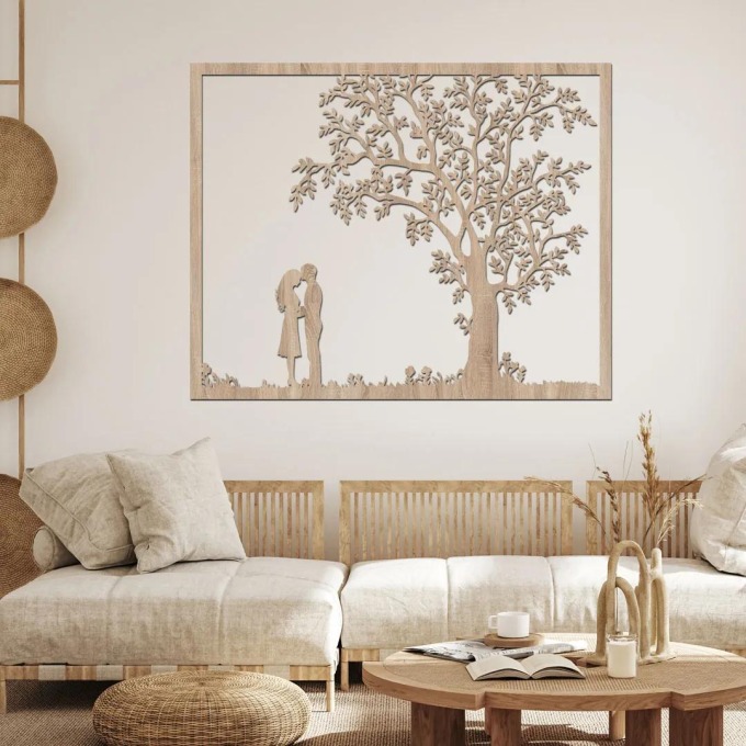 dřevo života Dřevěný strom na zeď SOUZNĚNÍ Rozměry (cm): 60x48, Barevný vzor: Světlý dub