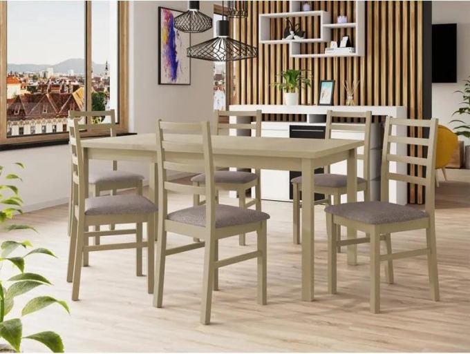 Rozkládací jídelní stůl se 6 židlemi AL02, Barva dřeva: sonoma-L, Potah: Hygge D20