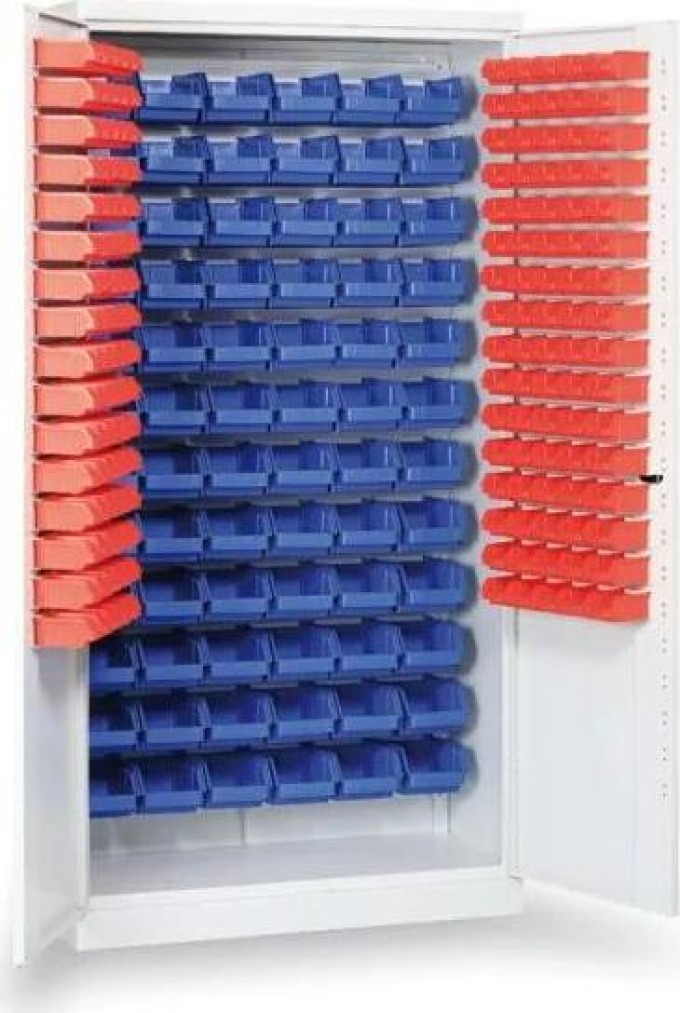 Dílenská skříň s plastovými boxy BASIC - 1000 x 435 x 1990 mm, 72+160 boxů