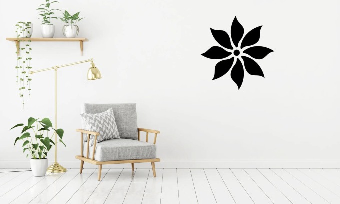 Samolepka na zeď s květem plamének, velikost 15x15cm, černá barevná varianta