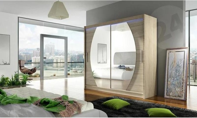 Skříň s posuvnými dveřmi London IV, Barva: sonoma, Osvětlení: osvětlení LED RGB - barevné