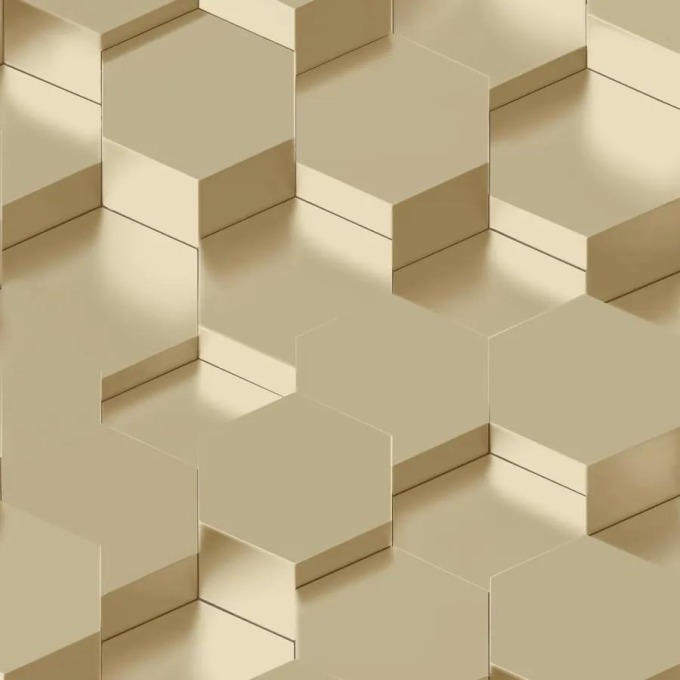 Vliesové tapety na zeď s 3D hexagony v zlatavě hnědém provedení, rozměr 10,05 m x 0,53 m, odolné a snadno odstranitelné