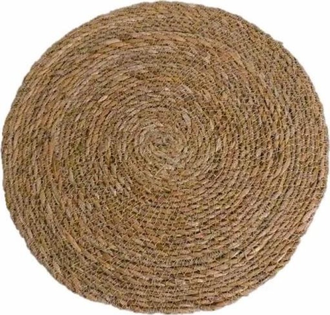 Kulaté prostírání vyrobené z tenké mořské trávy, průměr 15 cm, prošité nití