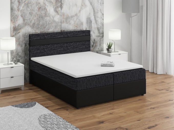 Postel boxspring MACAO 160x200 cm, černá látka/černá ekokůže