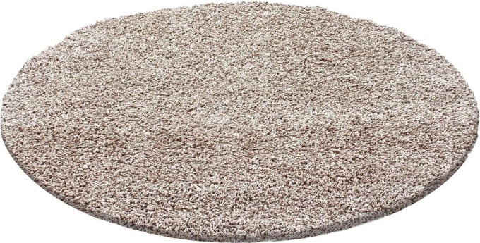 Kusový koberec s výškou vlasu 30 mm a kulatým tvarem ve světlé béžové barvě