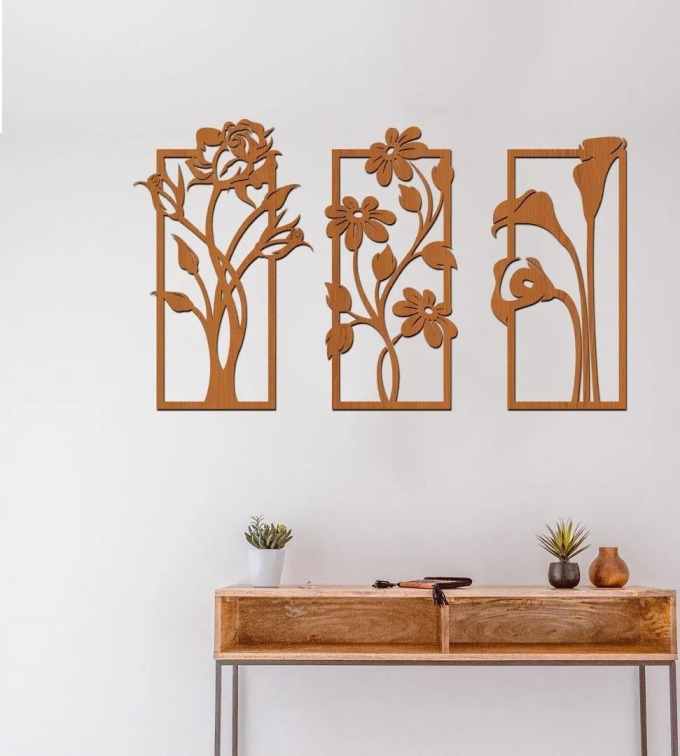 dřevo života Dřevěná dekorace 3 KVĚTINY Barevný vzor: Třešeň, Rozměry (cm): 17x30
