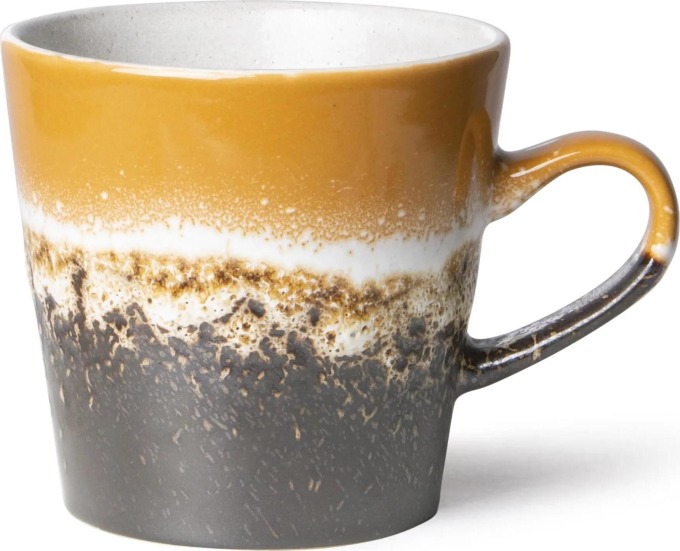 HK living Keramický hrnek na americano 70's Fire 250 ml, oranžová barva, hnědá barva, keramika