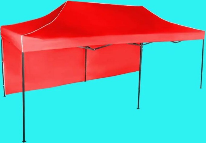 Nůžkový stan 3x6m ocelový, Červená, 1 boční plachta