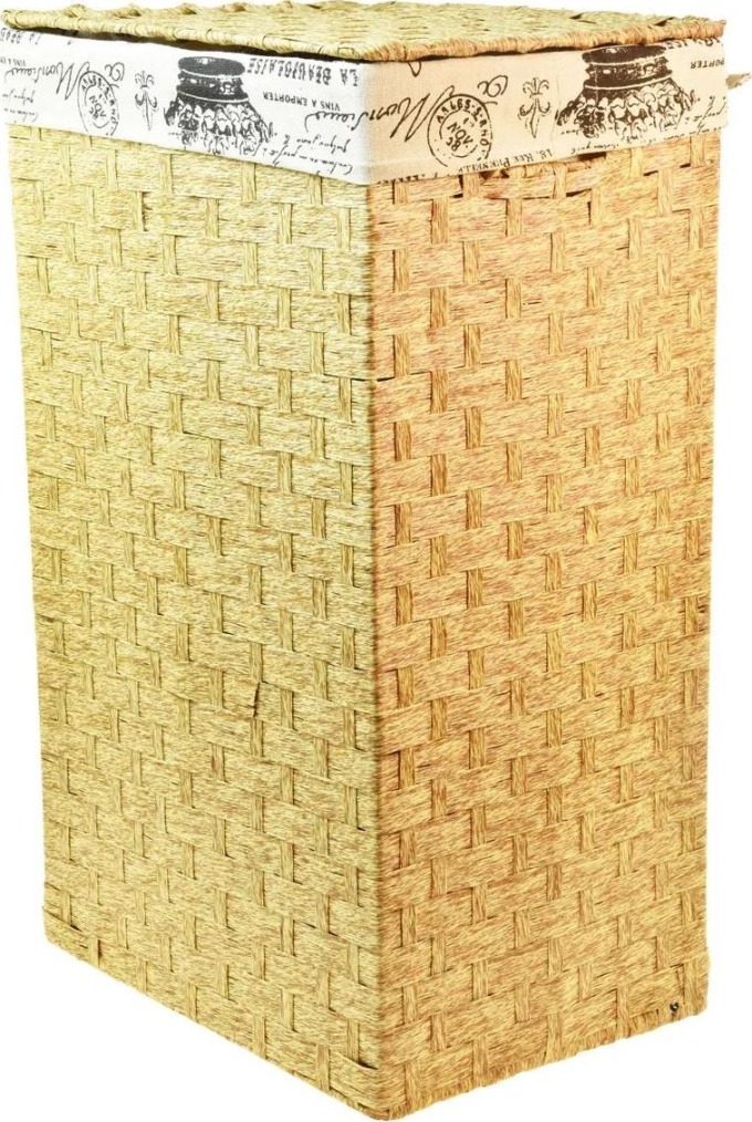 Prádelní koš s neotřelým designem a rozměry 36x26 cm, výška 58 cm, vyrobený z provázku a doplněný látkou