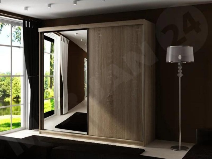 Šatní skříň se zrcadlem Sahara 23/200, Osvětlení: bez osvětlení, Barva: dub sonoma