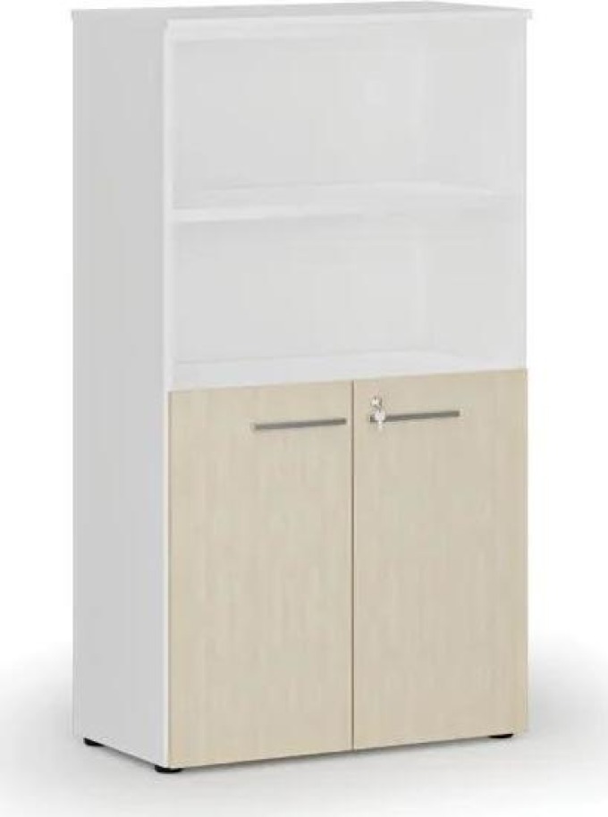 Kombinovaná kancelářská skříň PRIMO WHITE, dveře na 2 patra, 1434 x 800 x 420 mm, bílá/bříza